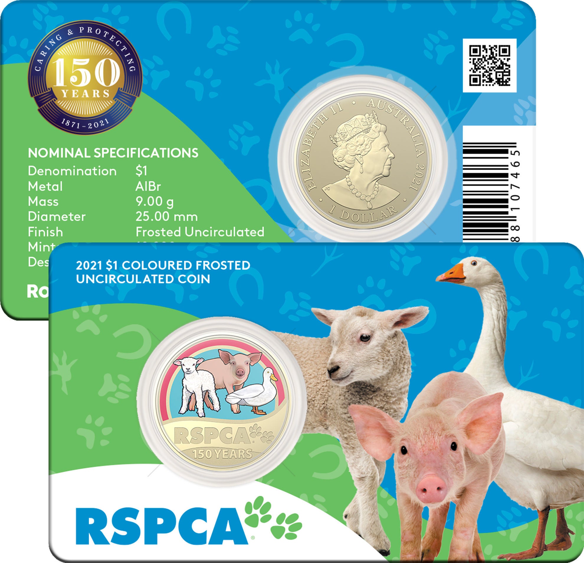 2021 RSPCA Australia 150th Anniversary 'Farm Animals' $1 Carded – Australian Specialty Coins