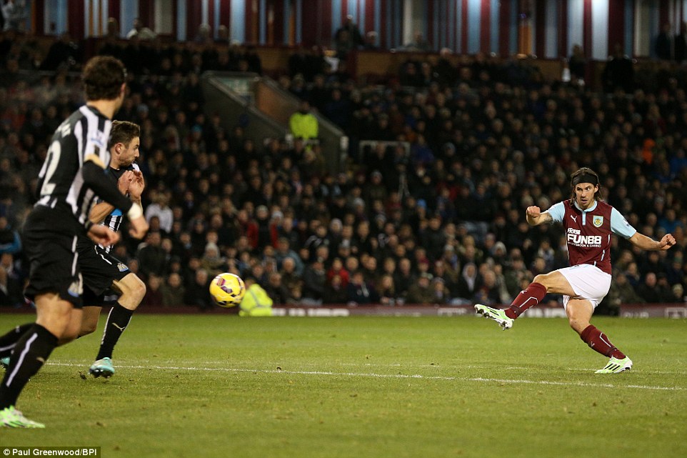 George Boyd (right) fires Burnley in front in the 34th minute with a left-footed shot from outside the box 