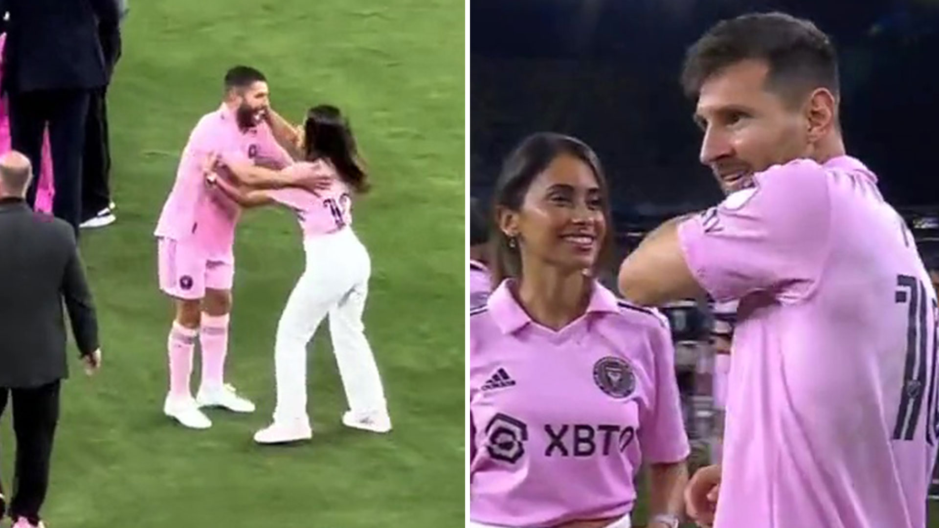 Watch moment Lionel Messi's wife 'mistakes his team-mate for him' as she  runs over to give wrong man a hug | The Sun