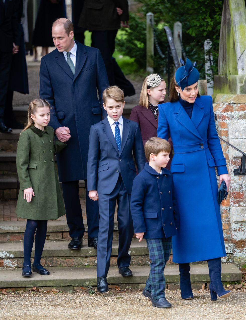 sandringham, norfolk december 25 princess charlotte of wales, prince william, prince of wales, prince george of wales, prince louis of wales and catherine, princess of wales attend the christmas morning service at sandringham church on december 25, 2023 in sandringham, norfolk photo by samir husseinwireimage