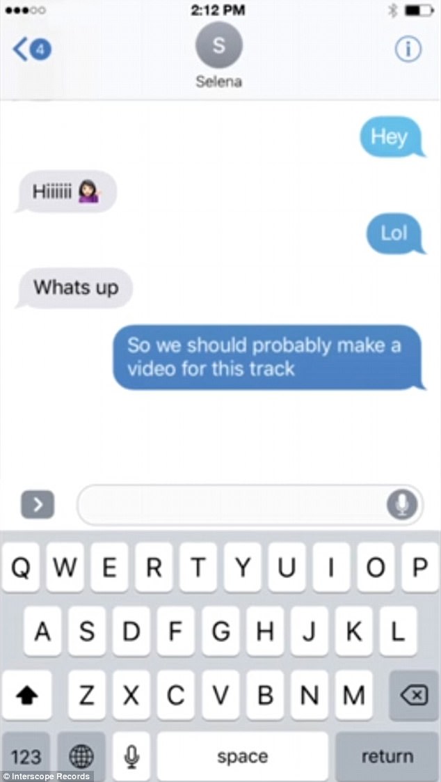 Chatting it up: The clip begins with Marshmello texting the Fetish hitmaker about making a music video for their song collaboration together