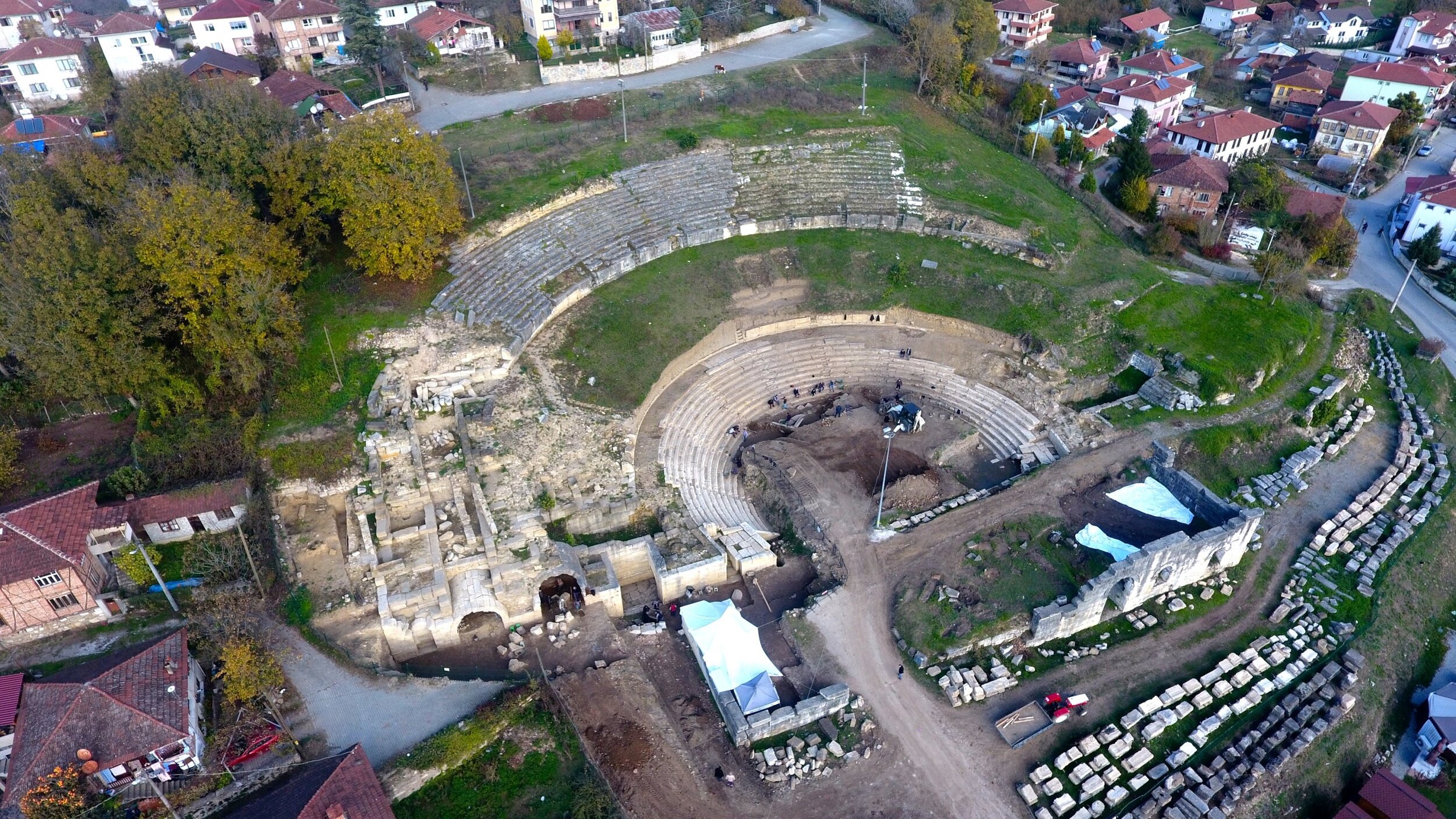 An aerial view of the ancient city of Prusias ad Hypium in Düzce, northwestern Turkey, Dec. 3, 2020. (AA Photo)