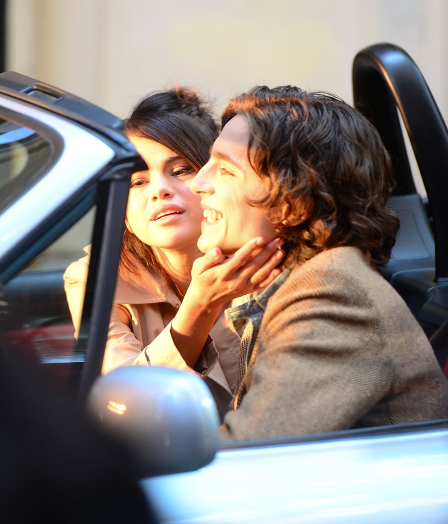 Selena Gomez Kissing Timothee Chalamet on Movie Set Pictures