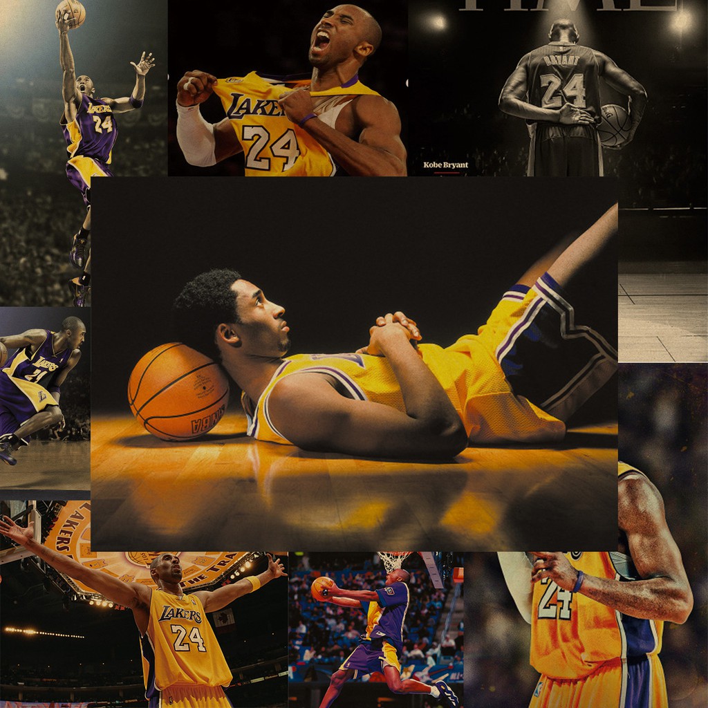 Poster Bóng Rổ Hình Ngôi Sao Bóng Rổ NBA Kobe Bryant Áp Phích Dán Tường Kích Cỡ 52*36 cm Decal Giấy Kraft Vintage