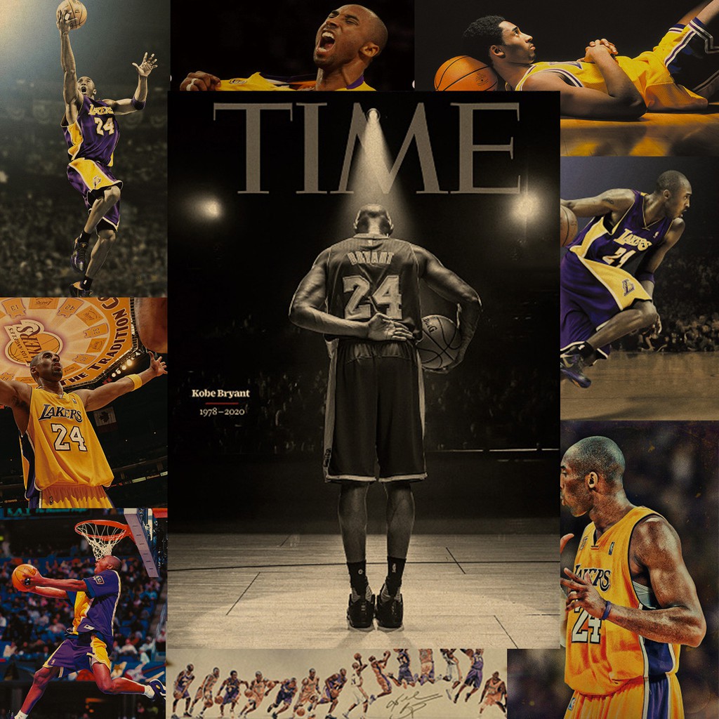 Poster Bóng Rổ Hình Ngôi Sao Bóng Rổ NBA Kobe Bryant Áp Phích Dán Tường Kích Cỡ 52*36 cm Decal Giấy Kraft Vintage