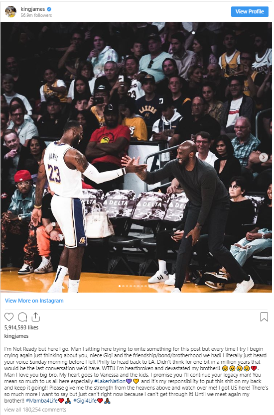 LeBron James chia sẻ những cảm xúc đầu tiên sau sự ra đi của Kobe Bryant: Tôi hứa sẽ kế thừa những di sản mà anh để lại - Ảnh 1.