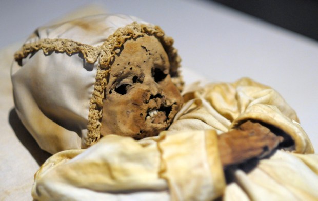 The mummified remains of a 10-month-old Hungarian baby are displayed...