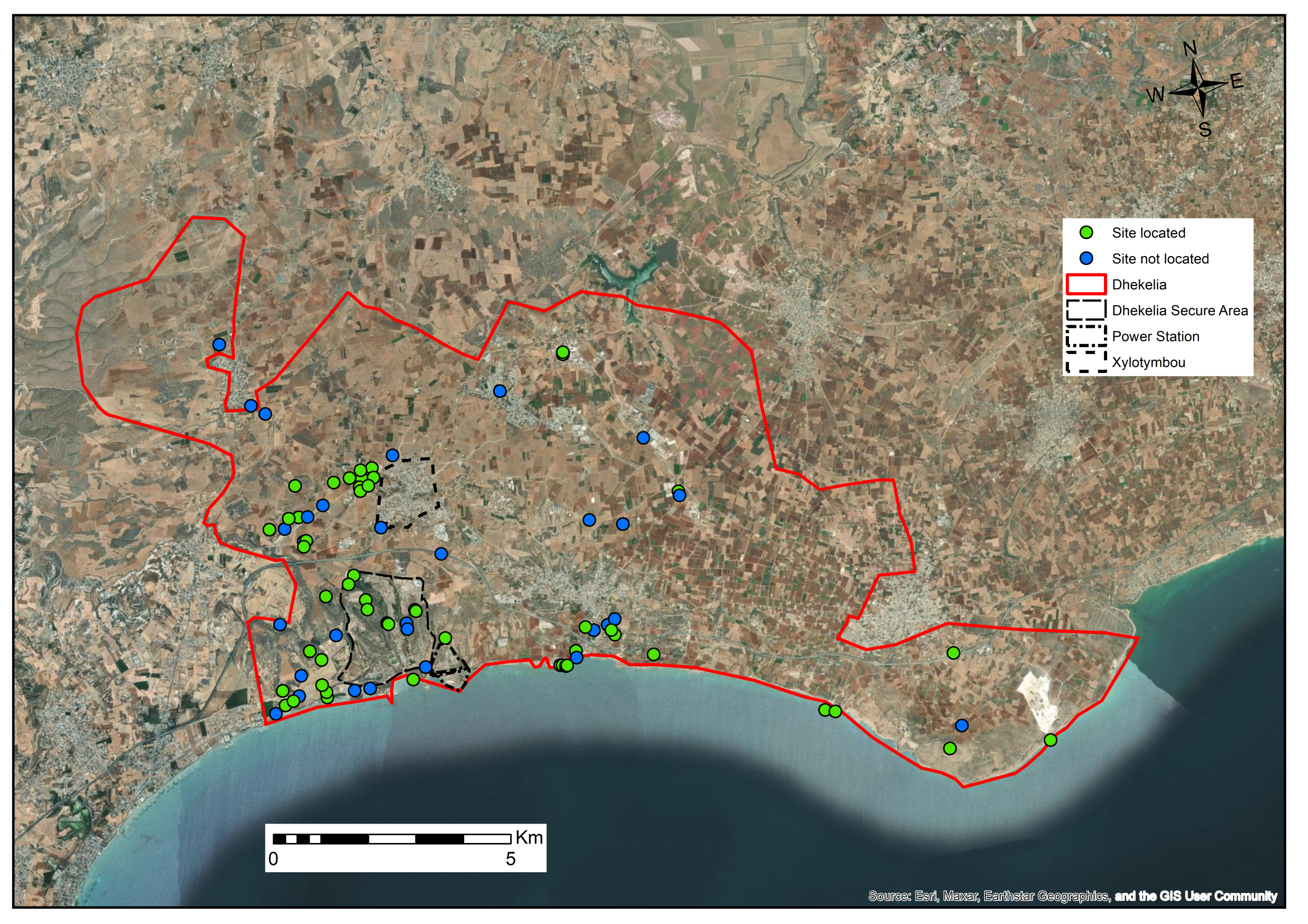 Map showing archaeological sites in Dhekelia