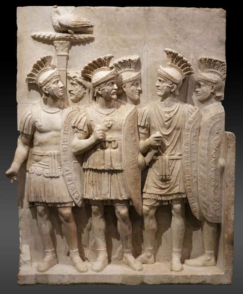Roman marble relief of the Praetorian Guard in full uniform, The Louvre 