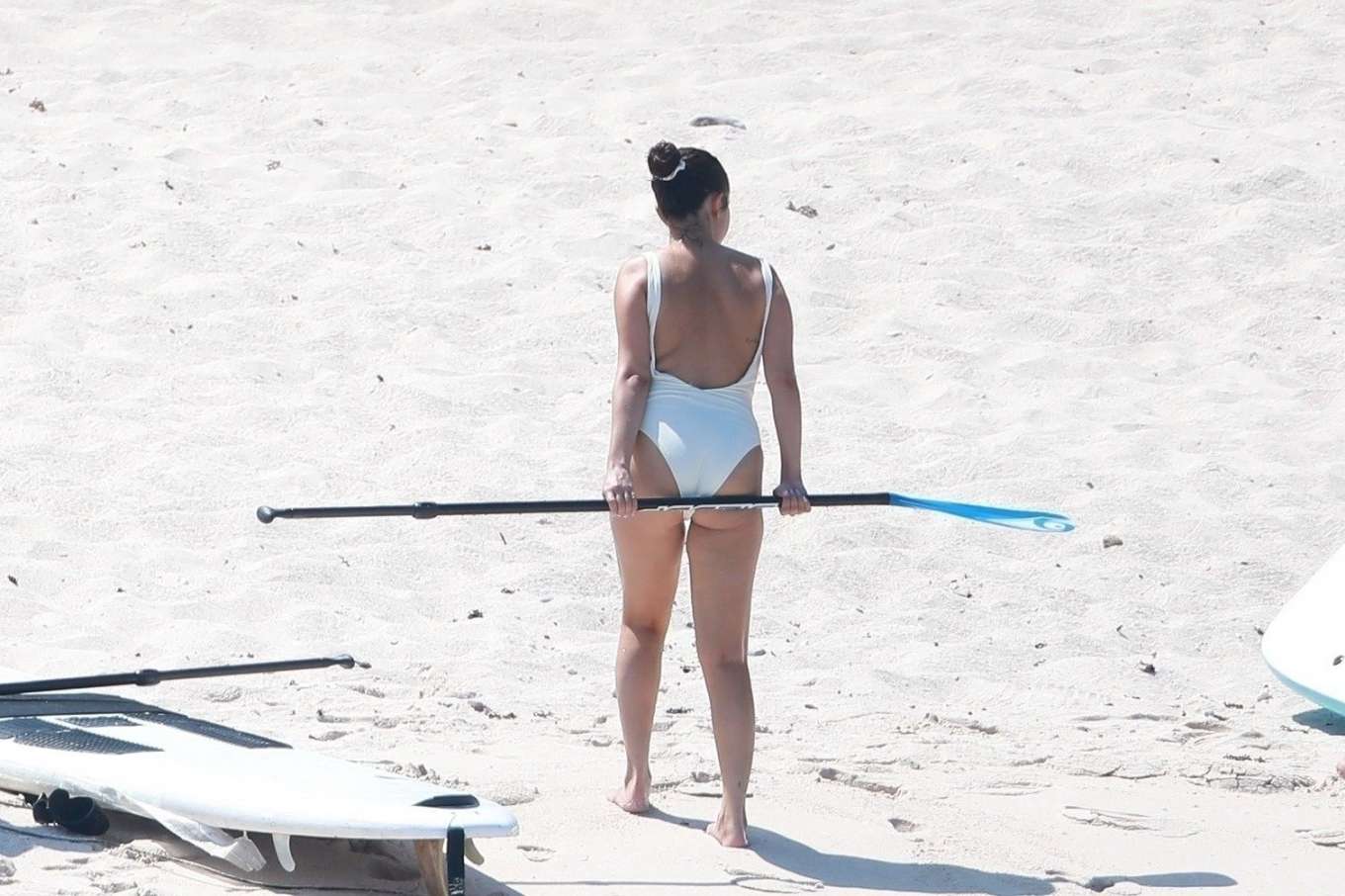 Selena Gomez 2019 : Selena Gomez in White Swimsuit Paddleboarding-11