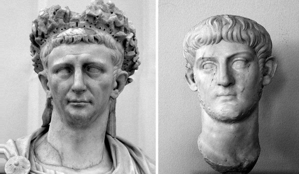 Emperor Claudius (left) and Emperor Nero (right), Marble busts of father and son