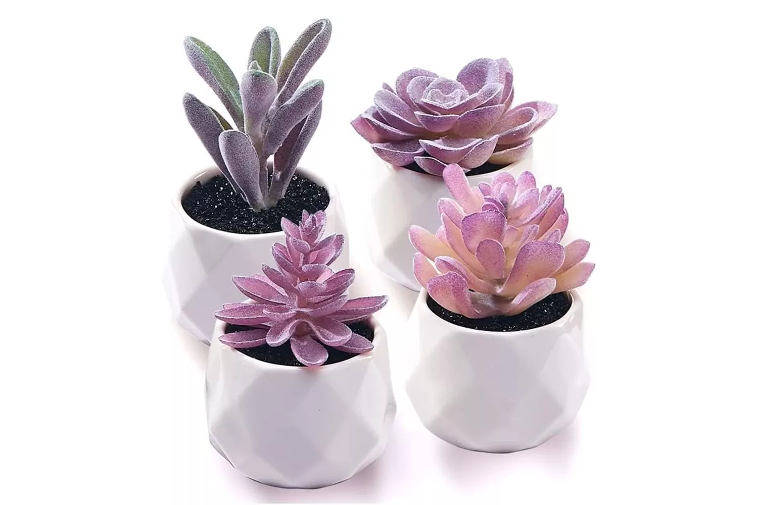 CADNLY Fake Succulent Plant Set - Artificial Succulent Plants for Women Desk - Realistic Faux Succulents in Ceramic Pots - Mini Purple Succulent Decor for Bedroom Bathroom Office Shelf Decor