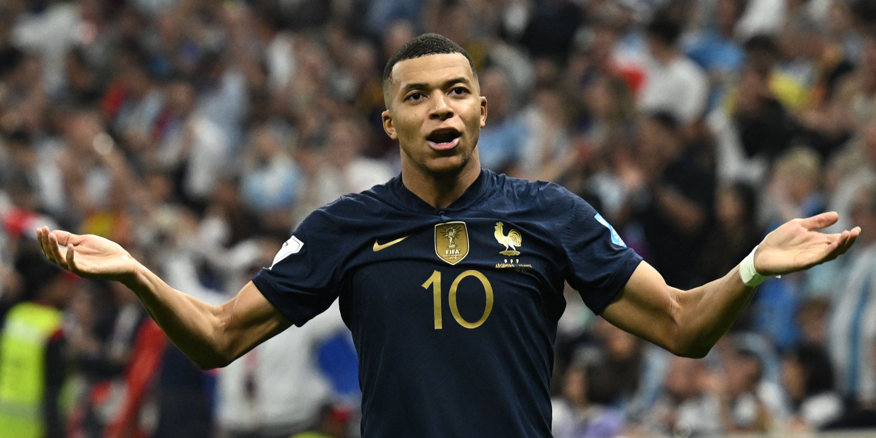 Kylian Mbappe celebrates for France