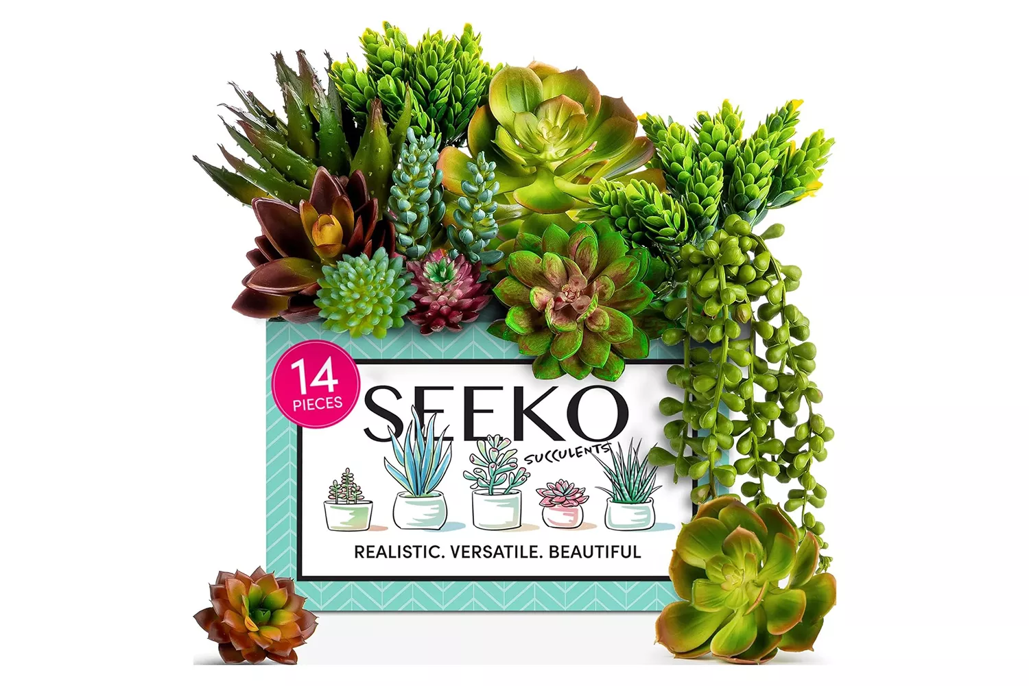 SEEKO Succulents Plants Artificial (14 Pack) - Premium Artificial Succulents - Realistic Faux Succulents - Unpotted Fake Succulents Decor for DIY - Old Money Decor - Fake Plants - Stylish Gifts