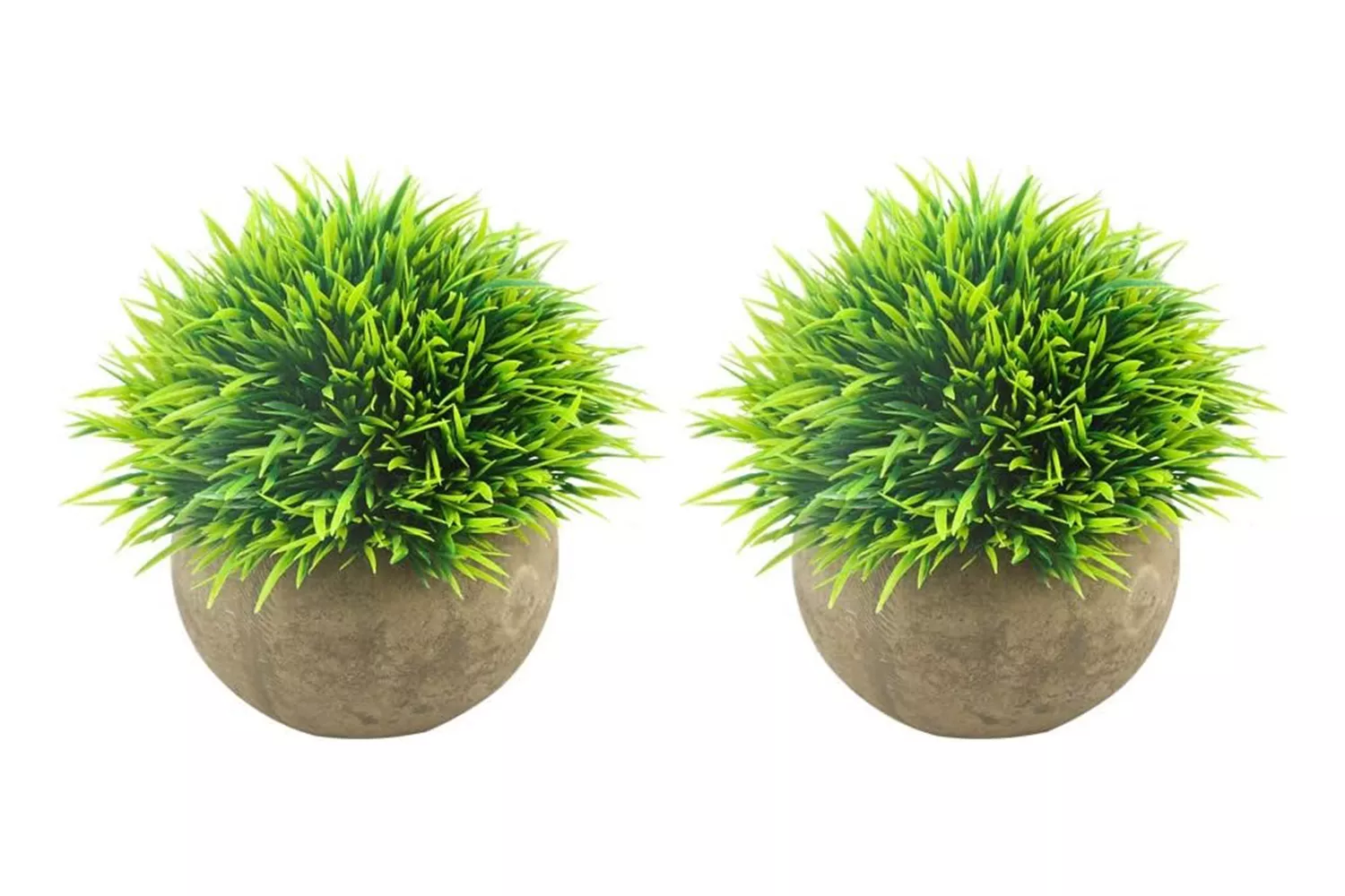 Svenee Mini Artificial Plants, Plastic Fake Green Grass Faux Greenery Topiary Shrubs with Grey Pots for Bathroom Home Office DÃ©cor, House Decorations (2)