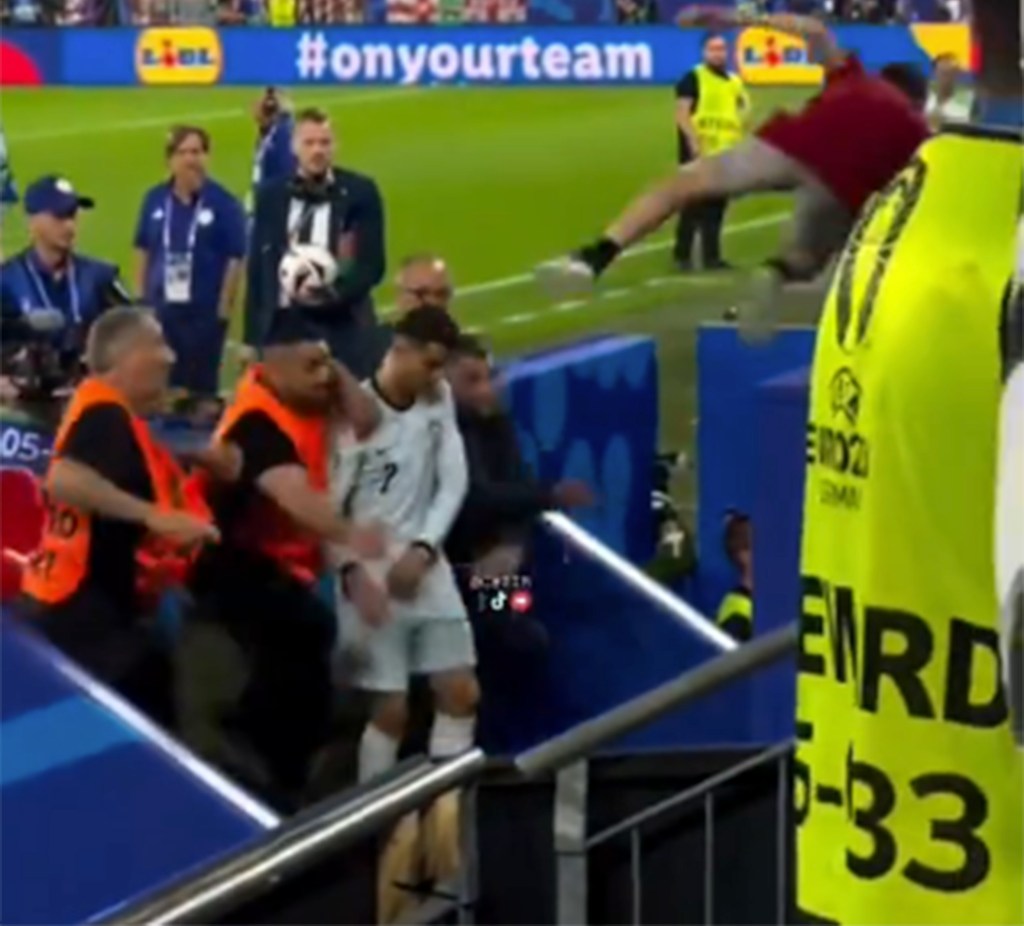 Cristiano Ronaldo narrowly missed being his by a fan at the European Championship on June 26, 2024.